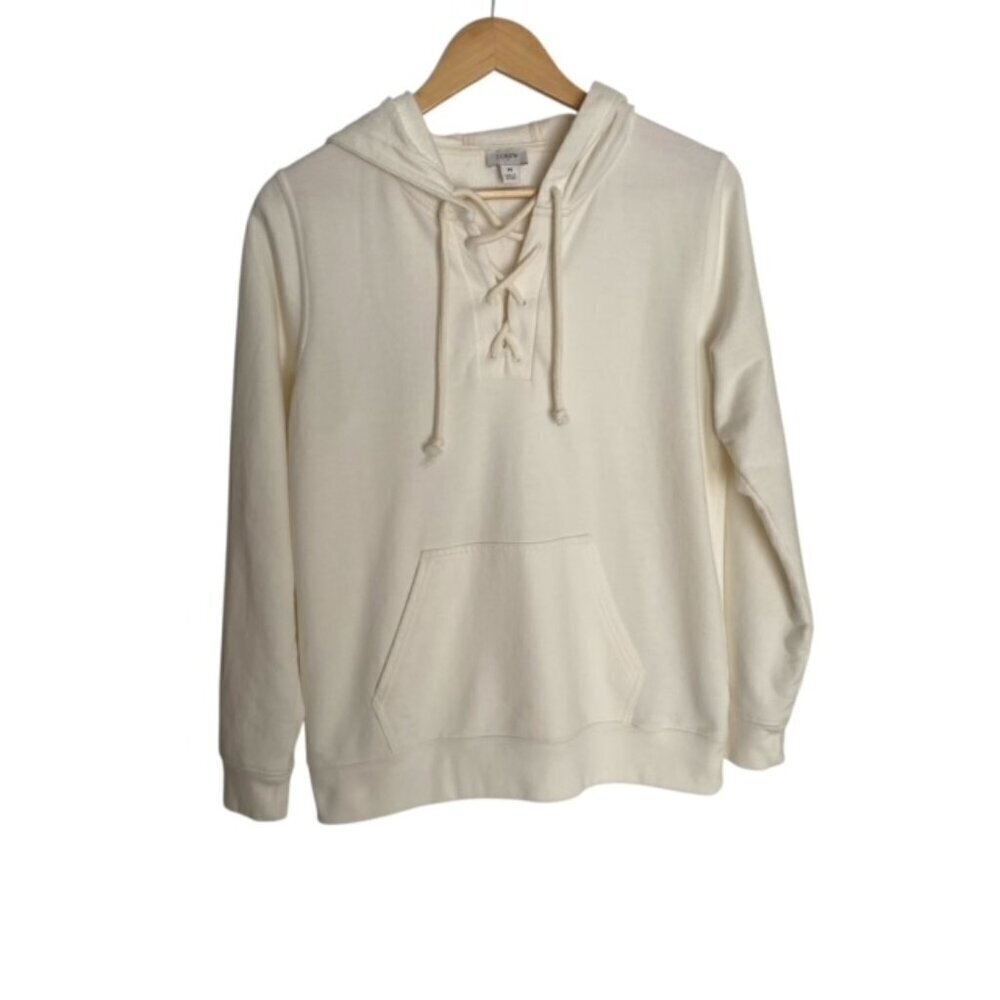 J. Crew Lace Up Hoodie in Ivory Medium